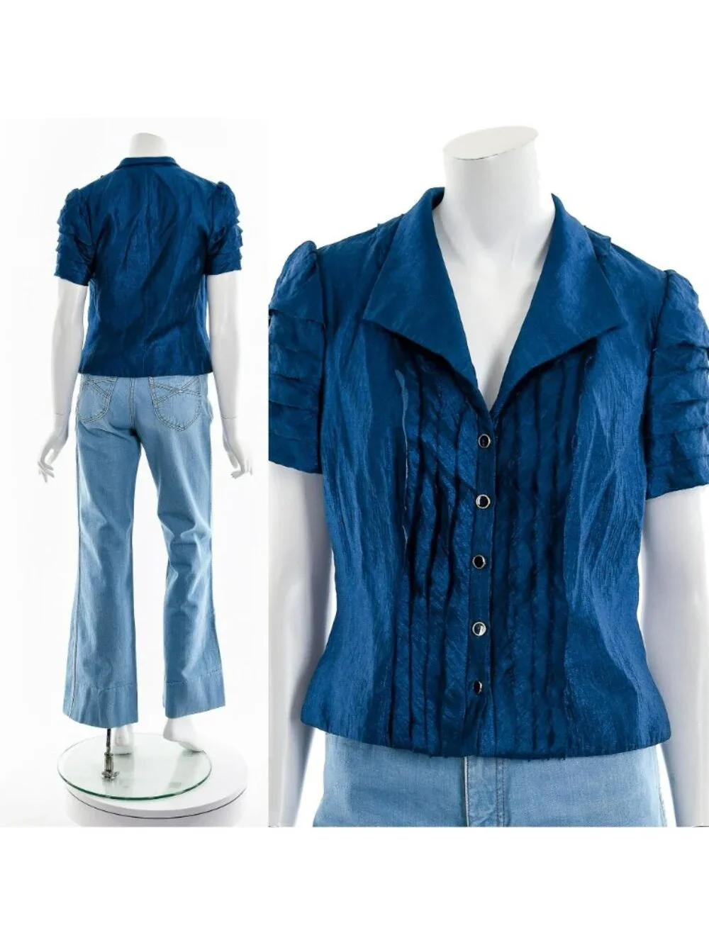 Blue Ruffle Button Up Jacket - Picture 3 of 10